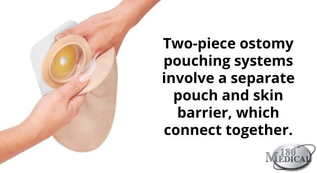 two piece colostomy pouches involve a separate pouch and skin barrier which connect