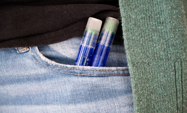 cure twist catheters in jeans pocket