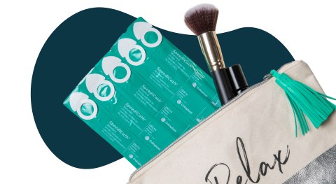 speedicath urinary catheters in makeup bag