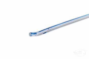 Coloplast Self-Cath Olive Tip Coude Catheter Tip with blue guide stripe