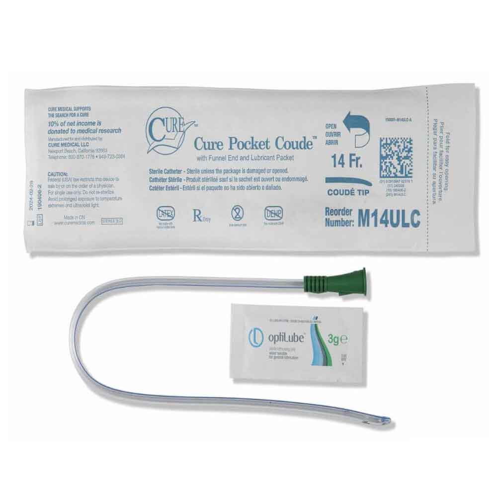 Cure Pocket Coude Catheter with Lubricant