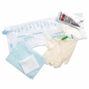 MMG RLA1423C Rusch MMG Coude Catheter Kit with Gloves Wipe and Attached Drain Bag