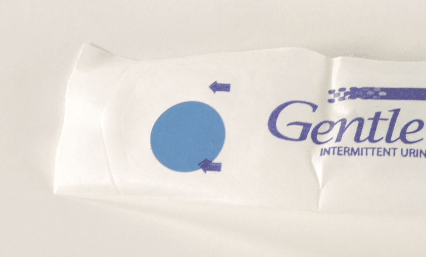 GentleCath catheter package with wall attachment sticker