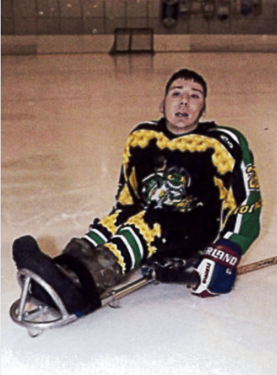 2014 180 Medical Scholarship Recipient Noah playing sled hockey