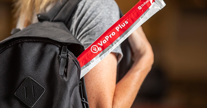 Hollister VaPro Plus Catheter in backpack