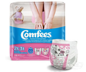 Comfees Premium Training Pants for Girls Size 2T 3T package with diaper that has owl design