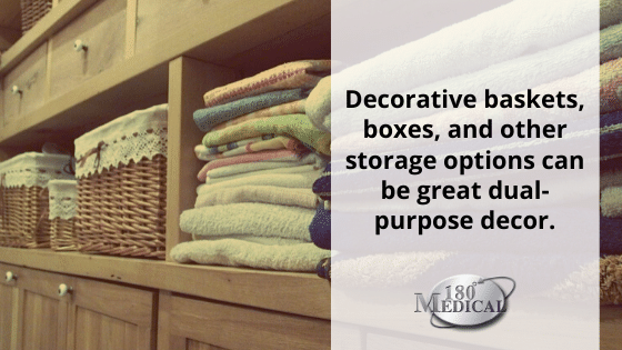 decorative baskets and boxes can store catheter supplies