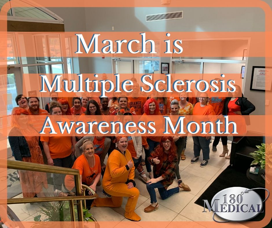 180 Medical group picture wearing orange for Multiple Sclerosis Awareness Month