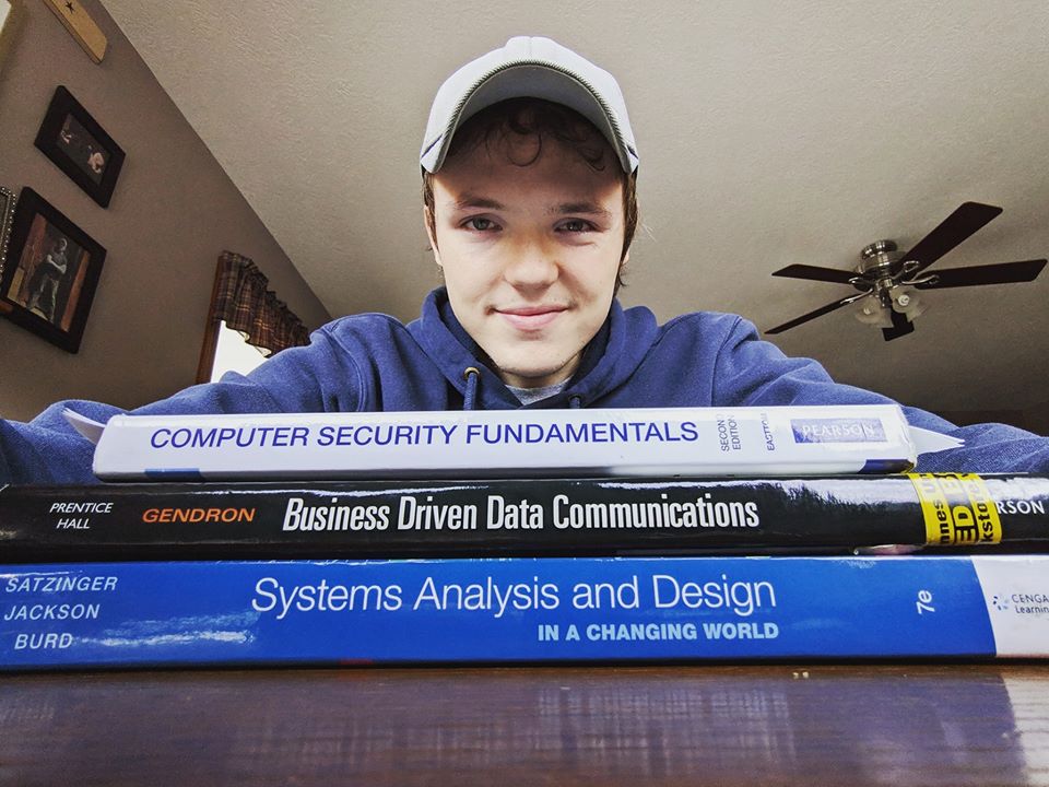 mason with textbooks