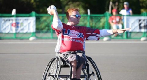 Brendan playing wheelchair softball