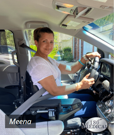 Meena driving her modified van
