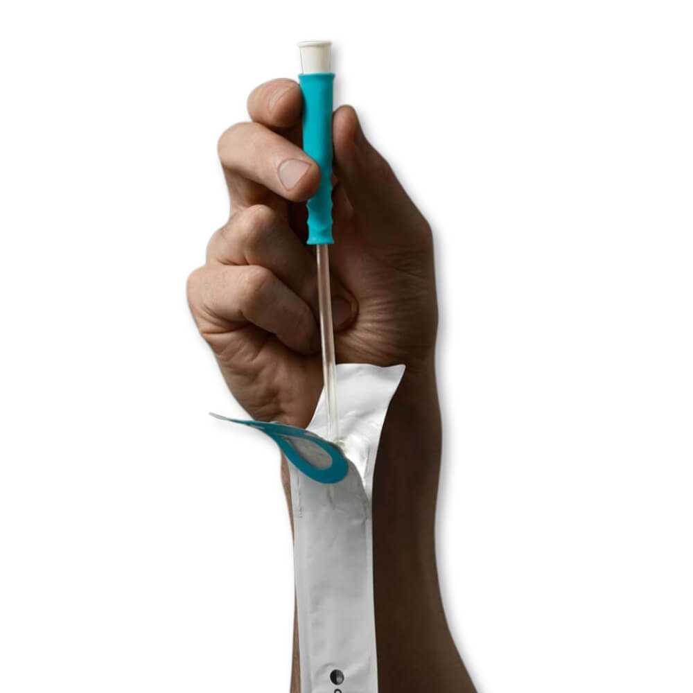 hand holding speedicath soft hydrophilic catheter