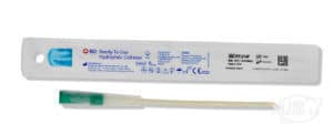 BD Ready to Use Hydrophilic Female Catheter 14 French with green funnel and package
