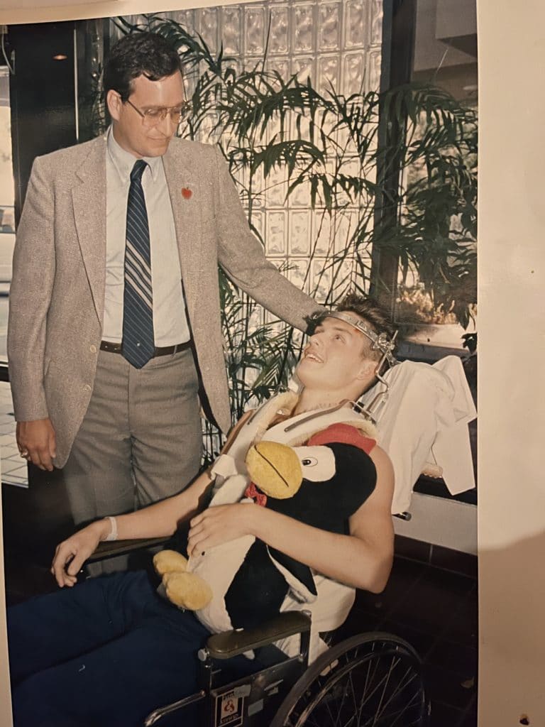 Steve in 1988 shortly after his accident with his high school principal, Fred Richardson