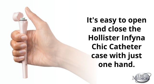 it's easy to open and close the catheter's carrying case with just one hand