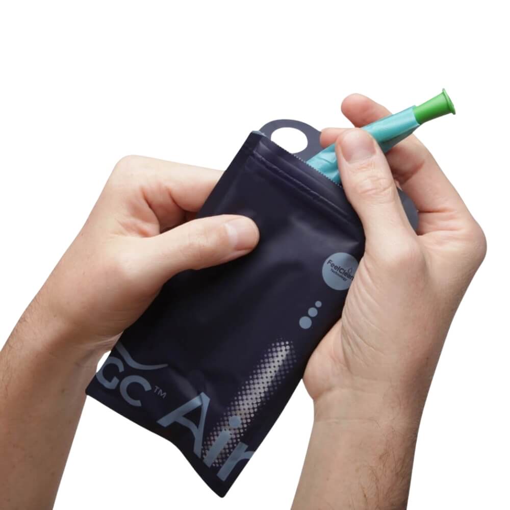GentleCath Air for Men Catheter in Hands - Guide Sleeve
