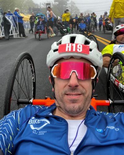 Erik Handcycling at Boston Marathon