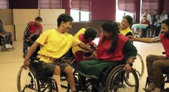 playing wheelchair rugby at the spinal injury rehabilitation center of nepal