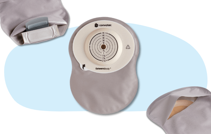 esteem body closed end pouch with close up of secure closure and window
