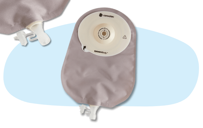 esteem body urostomy pouch with close up of drain