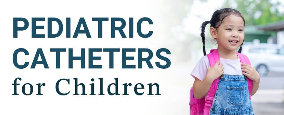 girl with backpack on banner for pediatric catheters for children