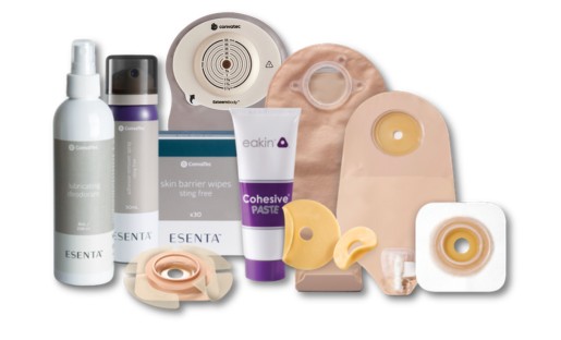 variety of ostomy pouches, skin barriers, and skin care accessories