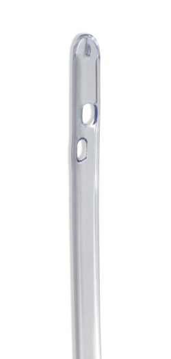 Close-up of straight insertion tip on intermittent catheter